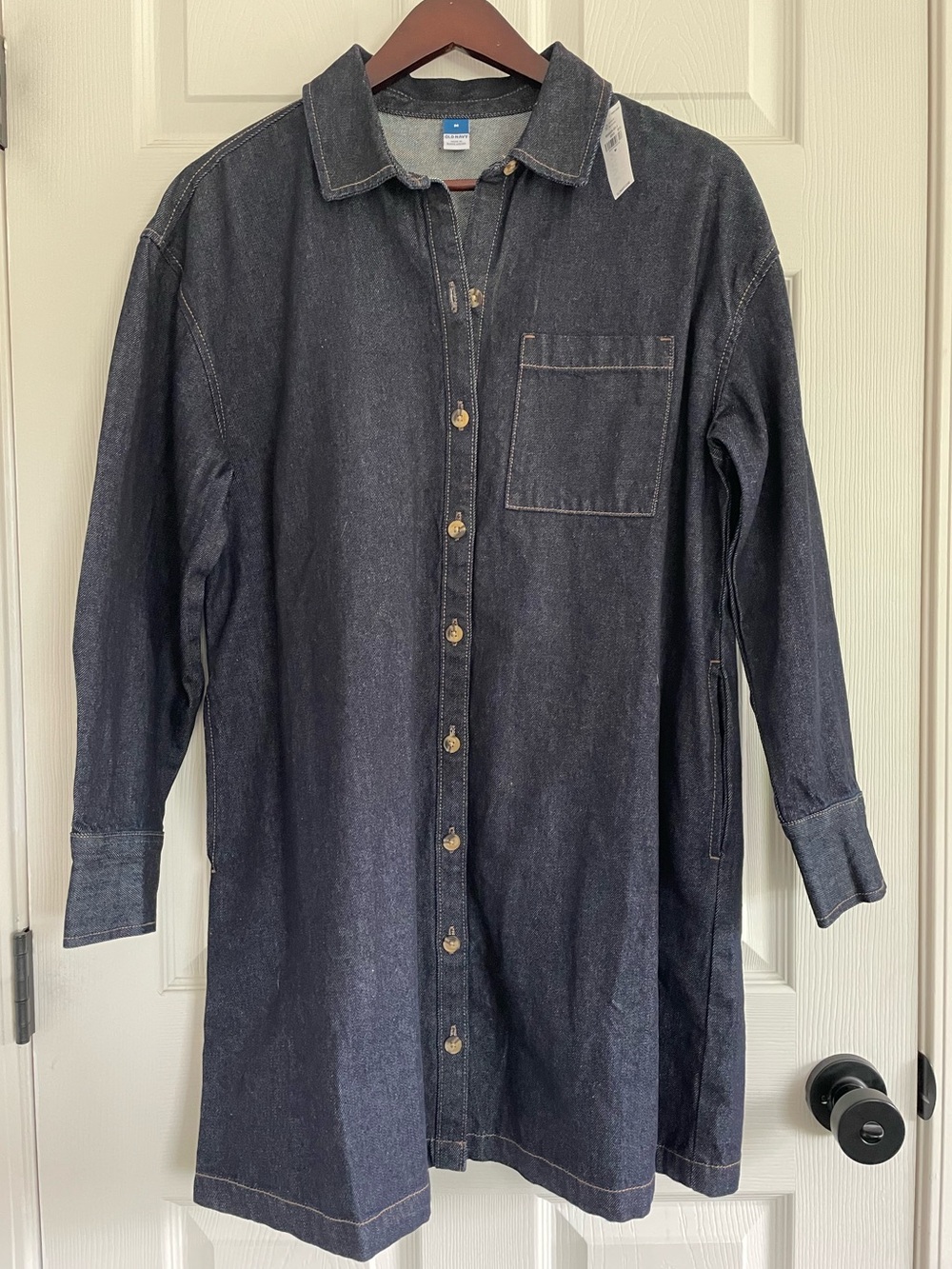 NWT Old Navy Denim Shirt Dress Dark Wash Button Front Medium Casual Chic